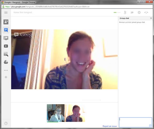 Screen capture of Google+ Hangout in progress